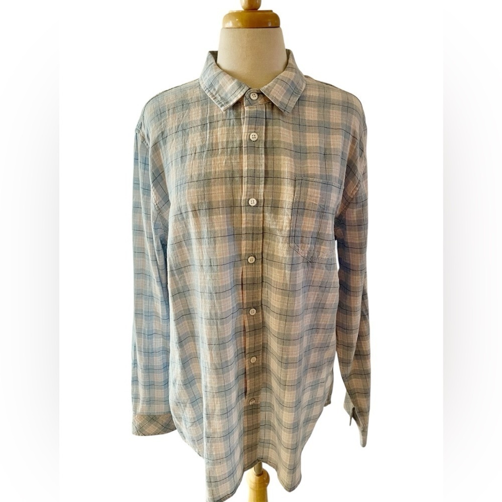 NWOT Rails Premium Cotton Button Up Shirt, Blue plaid with hint of pink-Size XL